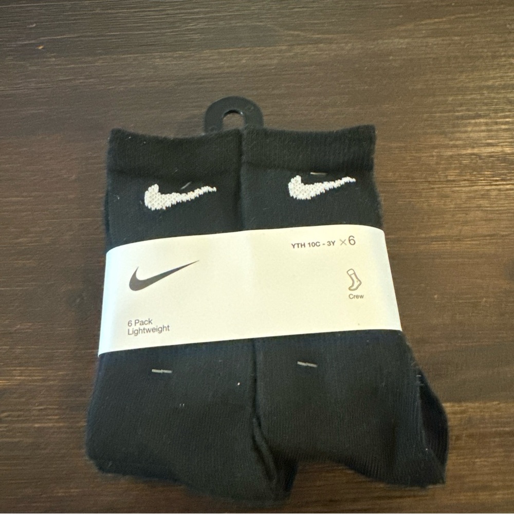 Nike Kids Black 6 Pairs Crew Socks Dri Fit XS 10C-3Y UN0030 023 New With Tags